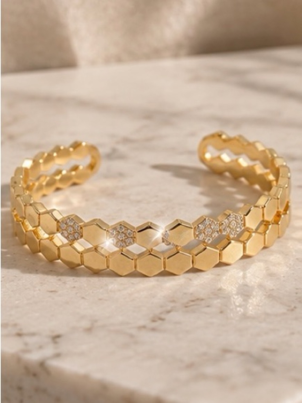 Gold Hexagon Pave Cuff Bracelet